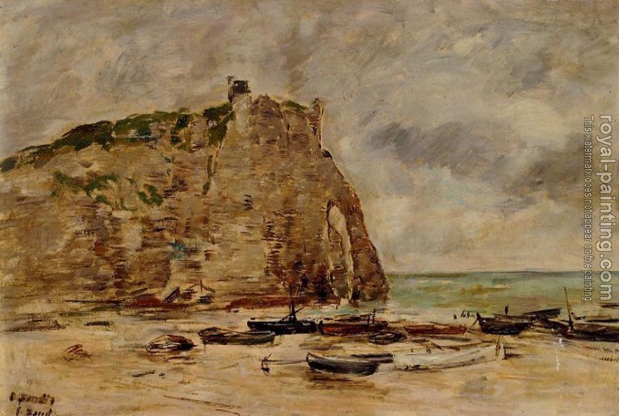 Eugene Boudin : Etretat, Beached Boats and the Cliff of Aval